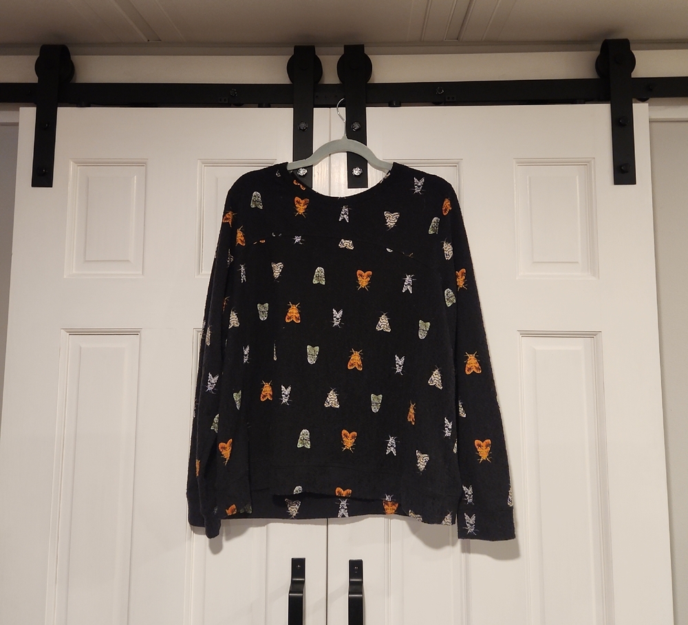 H&M Black Pullover Top With Moth Print.